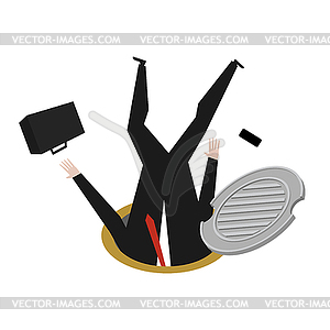 Boss into manhole underground sewer. businessman - vector clip art