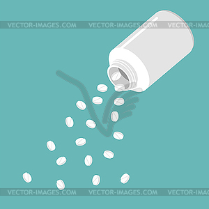 Pour out pills of an open plastic jar. Container fo - vector clipart / vector image