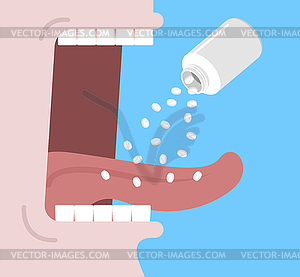 Pour out pills in mouth. of an open plastic jar. - vector clipart