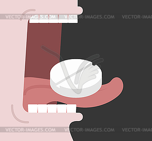 Tablets in tongue. Container for medicines. - vector clipart / vector image