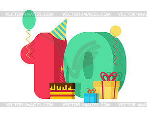 10 year greeting card Birthday. 10th anniversary - vector clipart