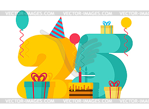 25 year Happy Birthday greeting card. 25th - vector clip art