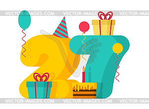 1 year Happy Birthday greeting card. 1th anniversar - vector clipart