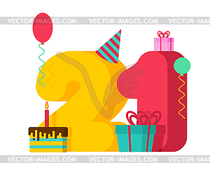 21 year Birthday sign. 21th Template greeting card - vector image