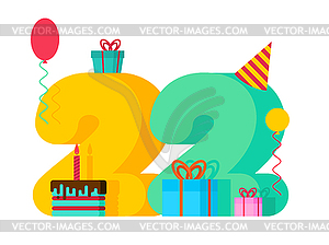 22 year Birthday sign. 22th Template greeting card - vector image