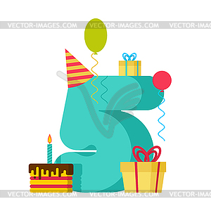 5 year Happy Birthday greeting card. 5th anniversar - vector image