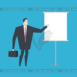 Businessman making presentation Template. Boss and - vector clipart