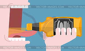 Drink bottle alcohol. Open mouth and whiskey, - vector image