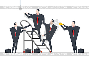 Businessmen change light bulb. How many lawyers do - stock vector clipart