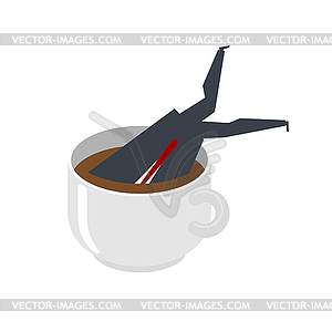 Businessman in big coffee mug. Boss Dive coffee. - vector clip art