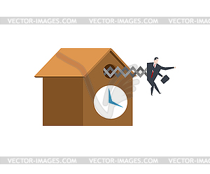 Businessman cuckoo in clock. Watch for boss . offic - vector image