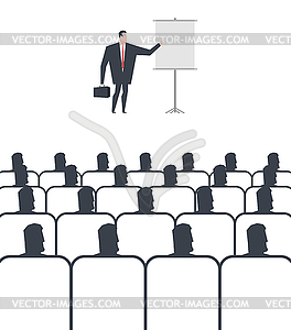 Coaching. Businessman making presentation in - vector image