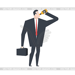 Businessman drinks alcohol of bottle. Boss - vector image