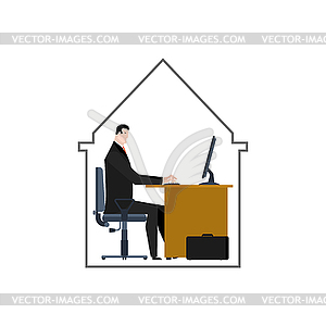 Mini office. Office space for one. Businessman in - vector image