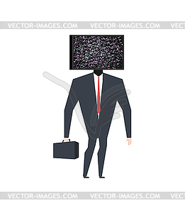 Businessman head TV. Broken television. Glych - vector clipart