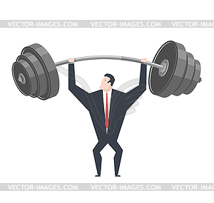 Businessman lifts weights. Boss is weightlifter. - vector image