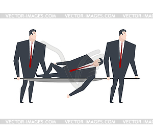 Businessman carries boss on stretcher. office life - vector EPS clipart