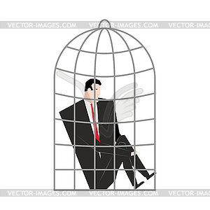 Businessman in Cage. Boss is trapped.  - vector clipart