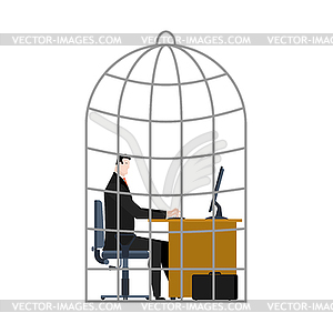 Office Cage. businessman is trapped.  - vector clip art