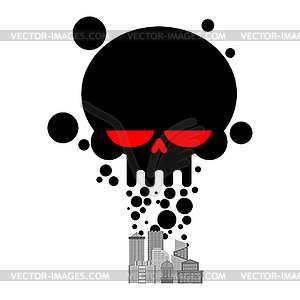 Exhaust gases of city. Black Smoke skull. - vector image