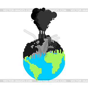 Pollution of earth. Plant and smoke. Black planet. - vector clipart