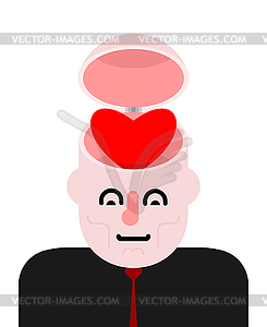 Love in open head. Heart in brains. Enamored - vector clip art