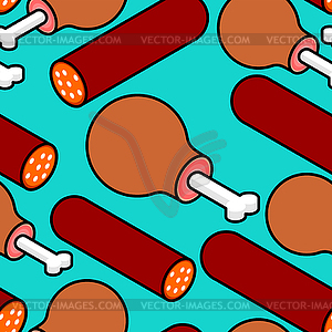 Meat background. Salami and Meat on bone seamless - vector clipart