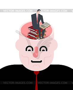 Open head. Businessman reads books. Brainstorm - vector clip art