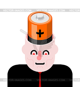 Battery in open head. Charge for brain - vector image