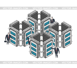 Server room. Data center Isometric style. Internet - vector clipart