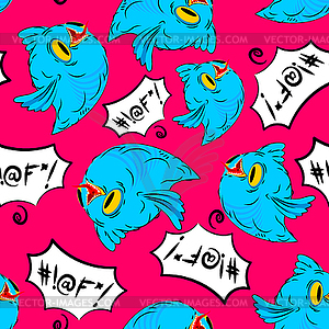 Blue bird and swearing words seamless pattern. - vector clipart