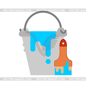 Bucket with blue paint and brush - vector EPS clipart