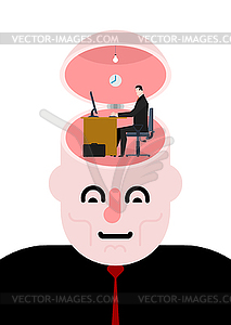 Work of brain concept. open head. Businessman - vector clip art