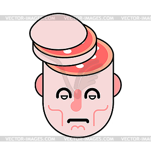 Cut head Salami slice in brain. Slice skull - vector image