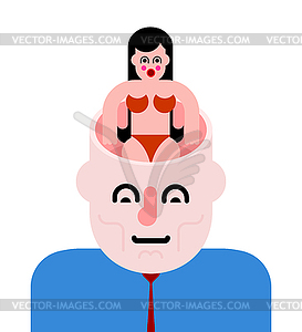 Open head. Thoughts about woman. Head is full of - vector clip art