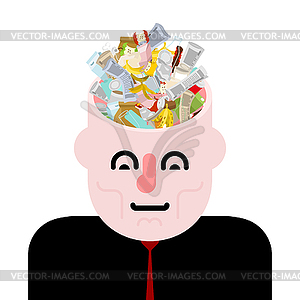 Garbage in head. Rubbish in brain. Open head - vector clip art