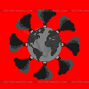 Pollution of earth. Plant and smoke. Black planet. - royalty-free vector image