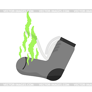 Dirty sock. Unpleasant smell. Stink. Green fetid - vector image