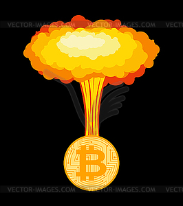 Bitcoin explosion. Big cloud of crypto currency - vector clip art