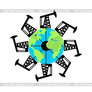 Planet Earth and Pump jack and Oil production. - vector image