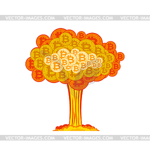 Bitcoin explosion. Big cloud of crypto currency - vector clipart