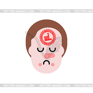 Loser stamp on forehead. unlucky man. Sad guy - vector image