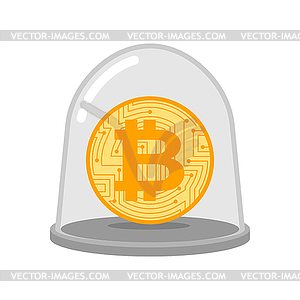Bitcoin in glass bell. Laboratory studies of - vector clipart