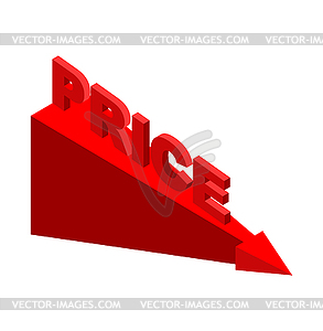 Fall of price, red arrow. Stock market decline - vector clipart