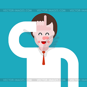 Man showing loser with sign fingers head - vector clipart