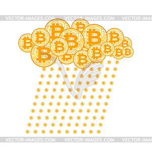 Rain Bitcoin. Cloud crypto currency. Virtual money - vector clip art