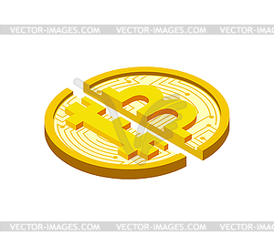 Broken bitcoin. Fall in price of crypto currency. - vector clipart