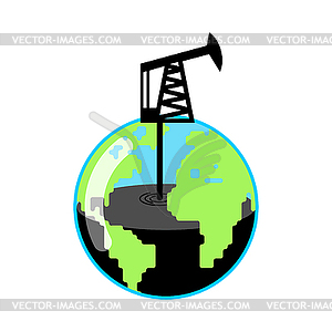 Planet Earth and Pump jack and Oil production. - vector image