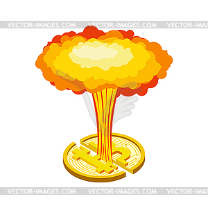 Bitcoin explosion. Big cloud of crypto currency - vector clipart