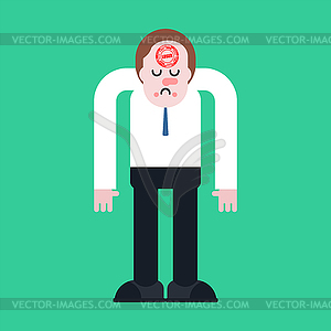 Loser stamp on forehead. unlucky man. Sad guy - vector clip art